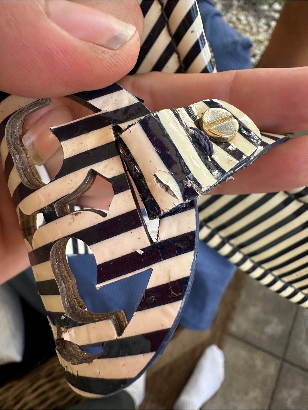 Tory Burch Navy and White Striped Logo Slide Sandals - Picture 5 of 5